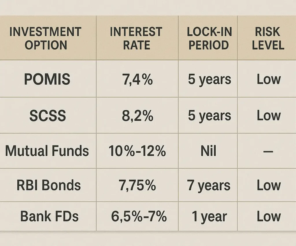 Comparison of monthly income investment options India 2025