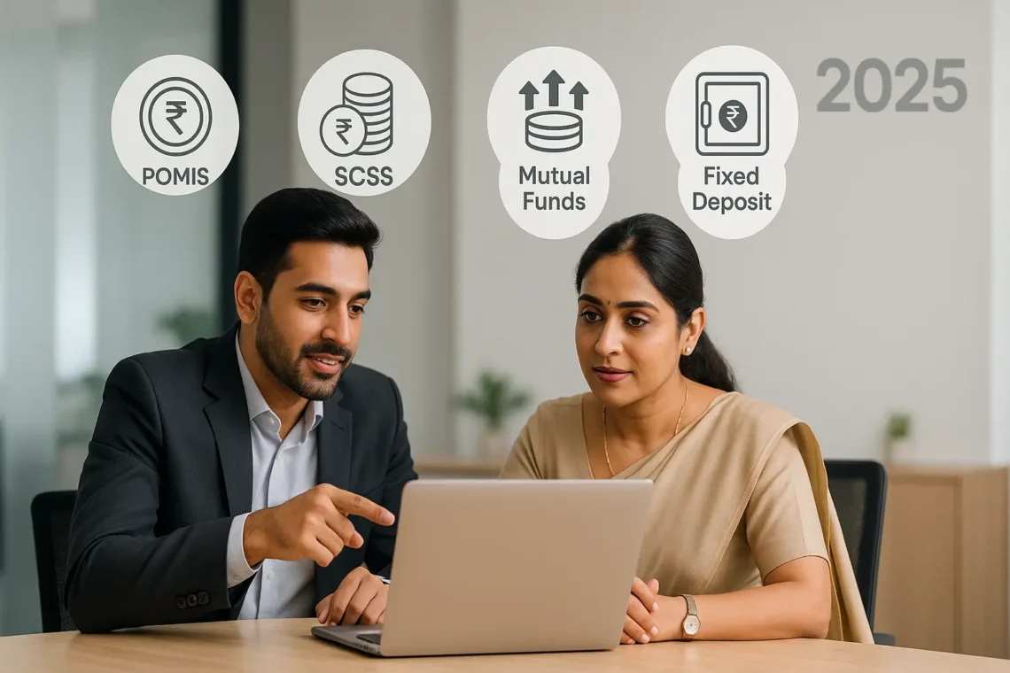 Indian couple exploring monthly income investment plans in 2025